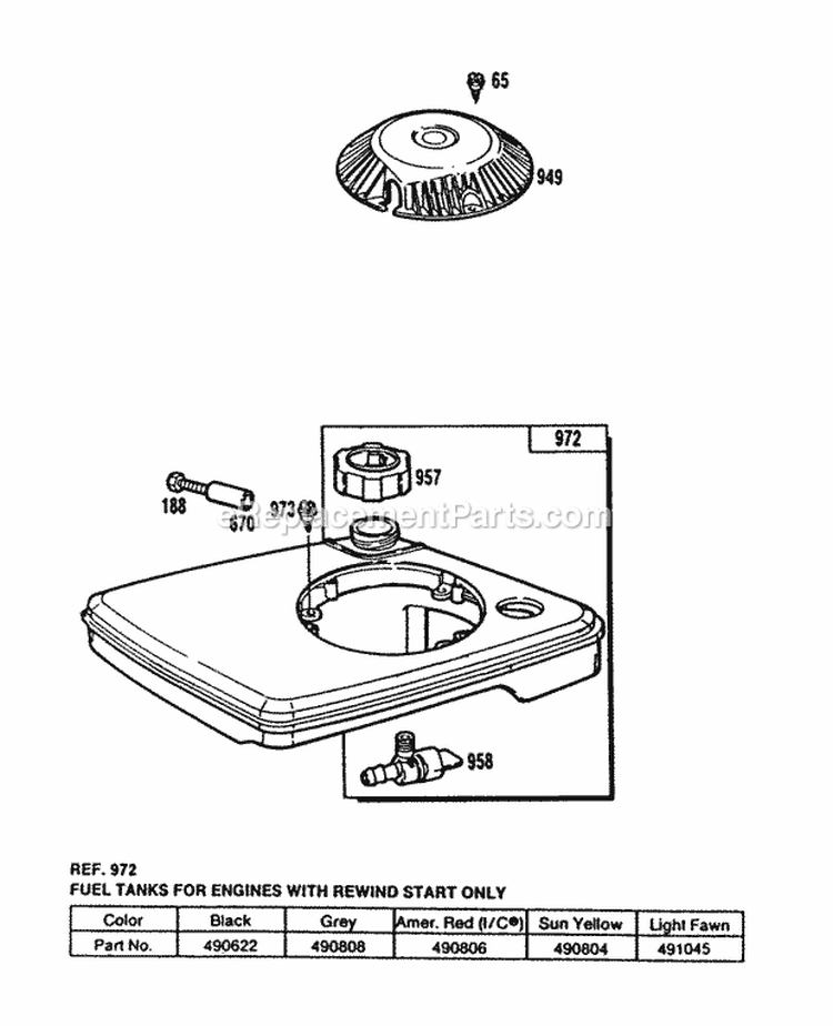 Fuel Tank Assembly Diagram and Parts List for 112702-3064-01  Briggs and Stratton Engine